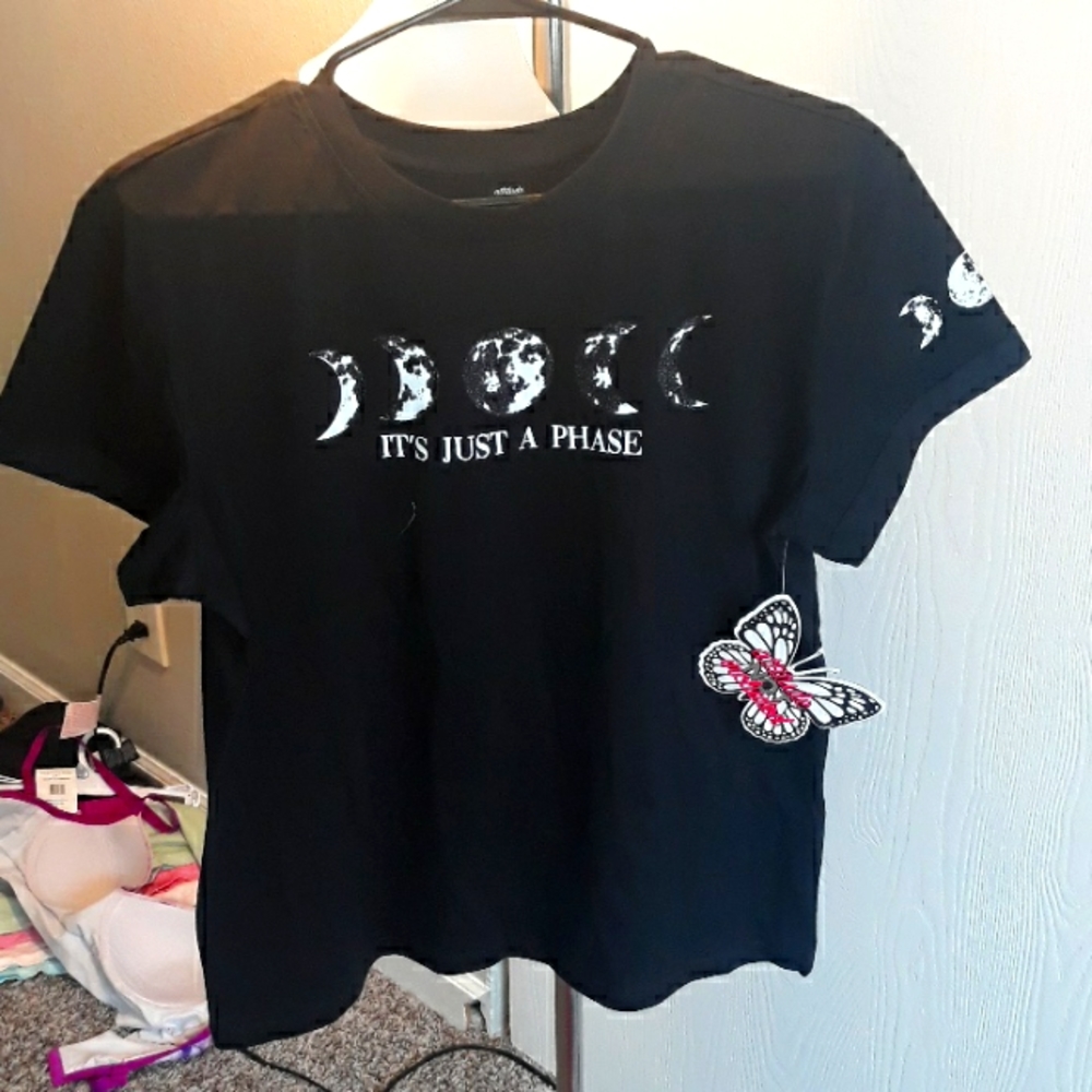 Funny slogan short sleeve. "Its Just a phase" with moon cycles.